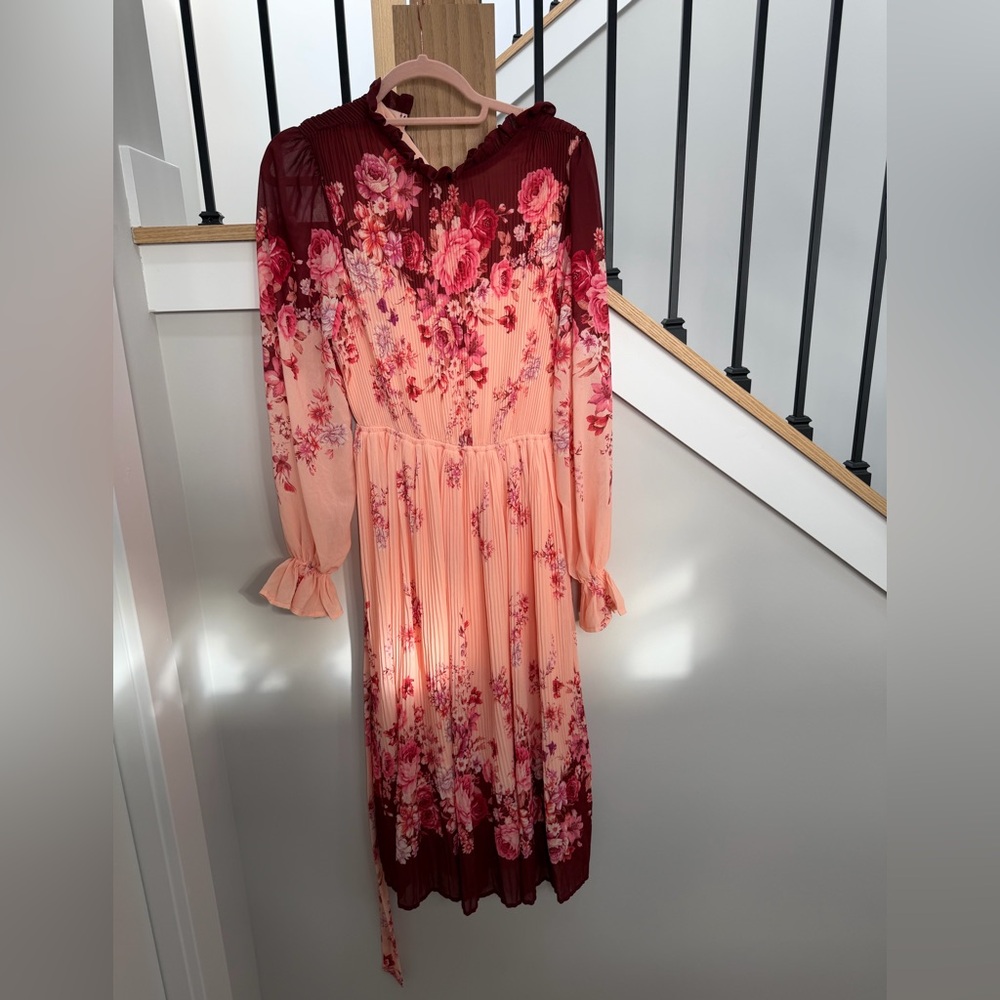 Vici Floral Long Sleeve Dress in Pink and Red